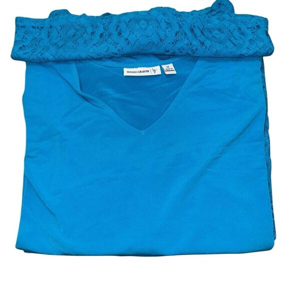 Susan Graver Womens 3X 2 Pc Jacquard Lace Scarf Top with Knit Tank Top Blue NWT - Picture 1 of 7